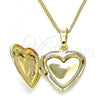 Oro Laminado Pendant Necklace, Gold Filled Style Heart and Bow Design, Polished, Golden Finish, 04.117.0019.20