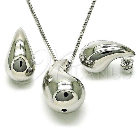 Rhodium Plated Earring and Pendant Adult Set, Chunky and Hollow Design, Polished, Rhodium Finish, 10.368.0002.1