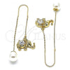 Oro Laminado Threader Earring, Gold Filled Style Elephant Design, with White Micro Pave, Polished, Golden Finish, 02.210.0338
