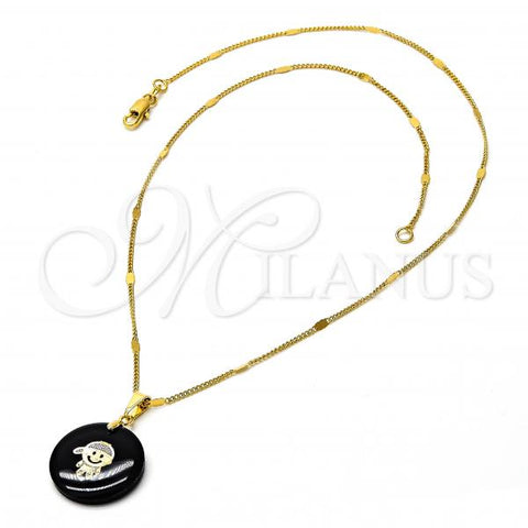 Oro Laminado Pendant Necklace, Gold Filled Style with Black Opal, Golden Finish, 04.09.0026.18