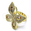 Oro Laminado Multi Stone Ring, Gold Filled Style Butterfly Design, with Multicolor Cubic Zirconia, Polished, Golden Finish, 01.283.0031.1.09