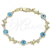 Oro Laminado Fancy Bracelet, Gold Filled Style Evil Eye and Dolphin Design, Turquoise Resin Finish, Golden Finish, 03.326.0009.3.06