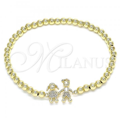 Oro Laminado Fancy Bracelet, Gold Filled Style Expandable Bead and Little Girl Design, with White Micro Pave, Polished, Golden Finish, 03.299.0041.07