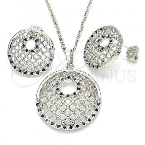 Oro Laminado Earring and Pendant Adult Set, Gold Filled Style with Black and White Cubic Zirconia, Polished, Golden Finish, 10.233.0037.5