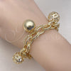 Oro Laminado Charm Bracelet, Gold Filled Style Ball Design, with White Crystal, Polished, Golden Finish, 03.331.0232.08