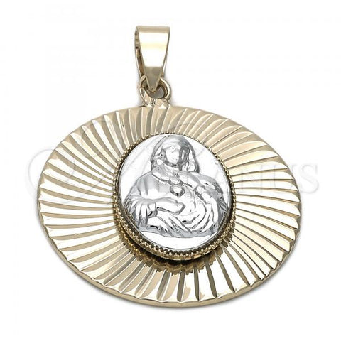 Oro Laminado Religious Pendant, Gold Filled Style Sagrado Corazon de Maria Design, Diamond Cutting Finish, Two Tone, 5.193.015