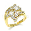 Oro Laminado Multi Stone Ring, Gold Filled Style with White Cubic Zirconia, Polished, Golden Finish, 01.221.0006.09
