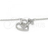 Sterling Silver Pendant Necklace, Heart and key Design, with White Cubic Zirconia and White Crystal, Polished, Rhodium Finish, 04.336.0063.16