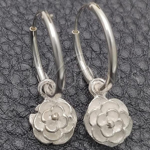 Sterling Silver Small Hoop, Flower Design, Polished, Silver Finish, 02.397.0018.15