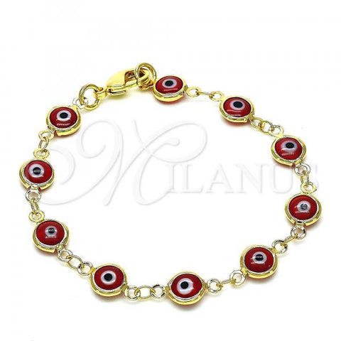 Oro Laminado Fancy Bracelet, Gold Filled Style Evil Eye Design, Red Resin Finish, Golden Finish, 5.039.006.06