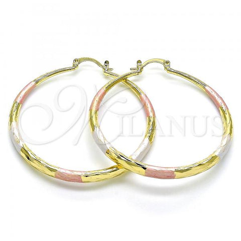 Oro Laminado Large Hoop, Gold Filled Style Hollow Design, Diamond Cutting Finish, Tricolor, 02.213.0441.1.50