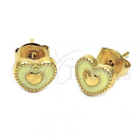 Oro Laminado Stud Earring, Gold Filled Style Heart Design, Yellow Enamel Finish, Golden Finish, 02.64.0351 *PROMO*