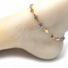 Oro Laminado Fancy Anklet, Gold Filled Style Evil Eye and Hand of God Design, Multicolor Resin Finish, Golden Finish, 03.326.0007.2.10
