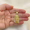 Oro Laminado Religious Pendant, Gold Filled Style Jesus Design, with White Micro Pave, Polished, Golden Finish, 05.342.0124