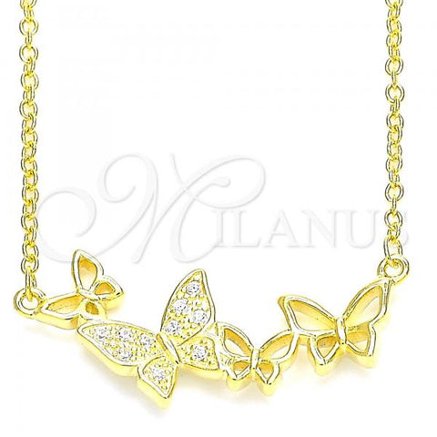 Sterling Silver Pendant Necklace, Butterfly Design, with White Micro Pave, Polished, Golden Finish, 04.336.0014.2.16