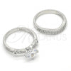 Rhodium Plated Wedding Ring, Duo Design, with White Cubic Zirconia, Polished, Rhodium Finish, 01.284.0035.1.07 (Size 7)