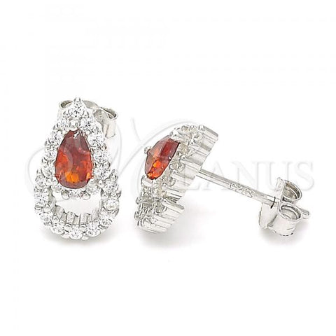 Sterling Silver Stud Earring, Teardrop Design, with Garnet and White Cubic Zirconia, Polished, Rhodium Finish, 02.371.0005.3