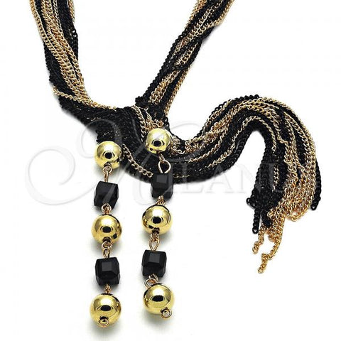 Oro Laminado Fancy Necklace, Gold Filled Style Ball Design, with Black Crystal, Polished, Two Tone, 04.321.0030.2.32