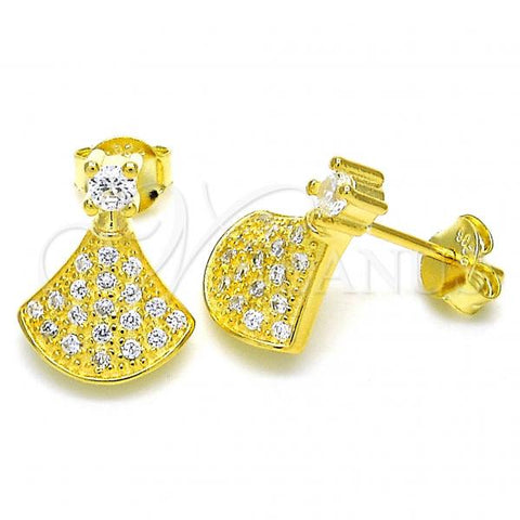 Sterling Silver Stud Earring, with White Cubic Zirconia, Polished, Golden Finish, 02.336.0094.2