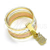 Oro Laminado Elegant Ring, Gold Filled Style Semanario and Owl Design, Diamond Cutting Finish, Tricolor, 01.253.0034.07 (Size 7)