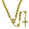 Oro Laminado Medium Rosary, Gold Filled Style Guadalupe and Crucifix Design, Polished, Golden Finish, 09.213.0012.24