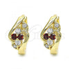 Oro Laminado Huggie Hoop, Gold Filled Style with Garnet and White Cubic Zirconia, Polished, Golden Finish, 02.237.0030.15