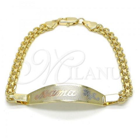 Oro Laminado ID Bracelet, Gold Filled Style Flower Design, Polished, Tricolor, 03.63.1914.1.08