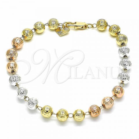 Oro Laminado Bracelet Rosary, Gold Filled Style Diamond Cutting Finish, Tricolor, 03.351.0070.07