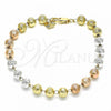 Oro Laminado Bracelet Rosary, Gold Filled Style Diamond Cutting Finish, Tricolor, 03.351.0070.07