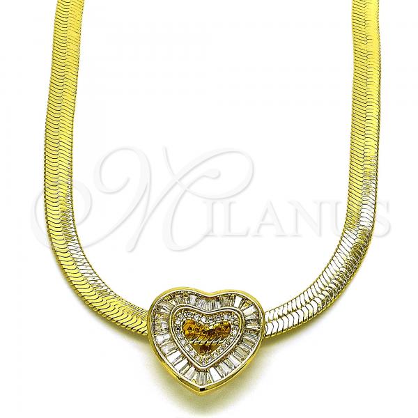 Oro Laminado Fancy Necklace, Gold Filled Style Heart Design, with White Cubic Zirconia and White Micro Pave, Polished, Golden Finish, 04.341.0100.18