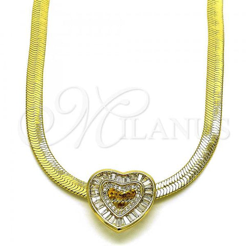 Oro Laminado Fancy Necklace, Gold Filled Style Heart Design, with White Cubic Zirconia and White Micro Pave, Polished, Golden Finish, 04.341.0100.18