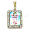 Oro Laminado Religious Pendant, Gold Filled Style Divino Niño Design, with White Crystal, Polished, Golden Finish, 05.380.0116