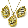 Oro Laminado Earring and Pendant Adult Set, Gold Filled Style Shell and Hollow Design, Polished, Golden Finish, 10.282.0013