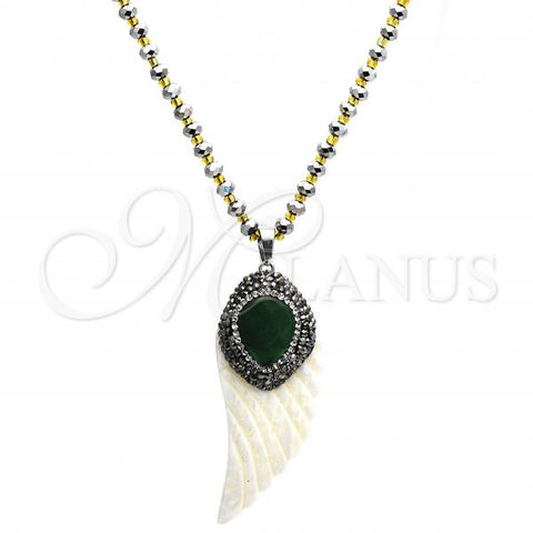 Stainless Steel Pendant Necklace, Teardrop Design, with Dark Brown Crystal and Emerald Opal, Polished, Two Tone, 04.232.0004.31