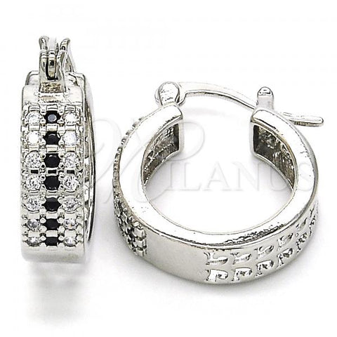 Rhodium Plated Small Hoop, with Black and White Cubic Zirconia, Polished, Rhodium Finish, 02.210.0266.4.20