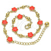 Oro Laminado Fancy Anklet, Gold Filled Style Flower Design, Enamel Finish, Golden Finish, 03.213.0015.5.10