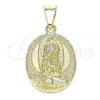 Oro Laminado Religious Pendant, Gold Filled Style Guadalupe Design, Polished, Golden Finish, 05.213.0130