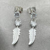 Sterling Silver Long Earring, Leaf and Heart Design, with White Cubic Zirconia, Polished, Silver Finish, 02.401.0057