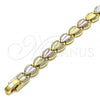 Oro Laminado Fancy Bracelet, Gold Filled Style Heart Design, Matte Finish, Tricolor, 03.102.0072.07