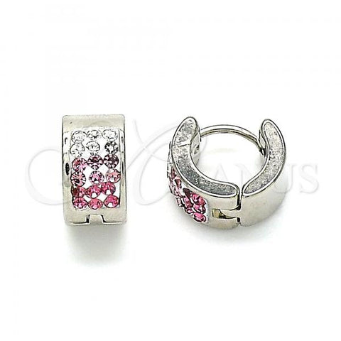 Stainless Steel Huggie Hoop, with Pink and White Crystal, Polished, Steel Finish, 02.230.0048.3.10
