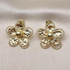 Oro Laminado Stud Earring, Gold Filled Style Flower Design, Diamond Cutting Finish, Golden Finish, 02.282.0038