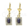 Oro Laminado Dangle Earring, Gold Filled Style with Amethyst and White Crystal, Polished, Golden Finish, 02.122.0117.7