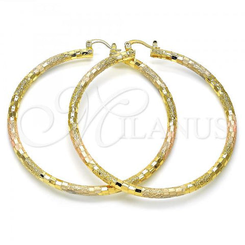 Oro Laminado Extra Large Hoop, Gold Filled Style Diamond Cutting Finish, Tricolor, 02.170.0125.1.70