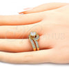 Oro Laminado Wedding Ring, Gold Filled Style Duo Design, with White Cubic Zirconia, Polished, Golden Finish, 01.284.0025.09 (Size 9)