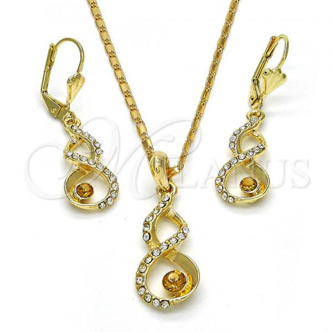 Oro Laminado Earring and Pendant Adult Set, Gold Filled Style with White and Dark Champagne Crystal, Polished, Golden Finish, 10.160.0106
