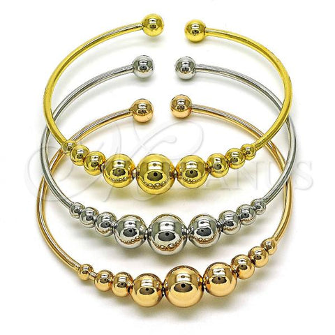 Oro Laminado Trio Bangle, Gold Filled Style Ball Design, Polished, Tricolor, 07.170.0024