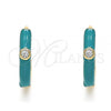 Oro Laminado Huggie Hoop, Gold Filled Style with White Cubic Zirconia, Green Enamel Finish, Golden Finish, 02.213.0182.15