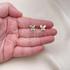 Oro Laminado Stud Earring, Gold Filled Style Butterfly Design, with White Micro Pave, Polished, Golden Finish, 02.344.0160