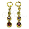 Oro Laminado Long Earring, Gold Filled Style with Multicolor Cubic Zirconia, Polished, Golden Finish, 02.323.0104