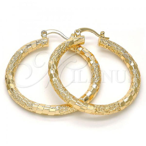 Oro Laminado Medium Hoop, Gold Filled Style Hollow Design, Diamond Cutting Finish, Golden Finish, 02.170.0125.40